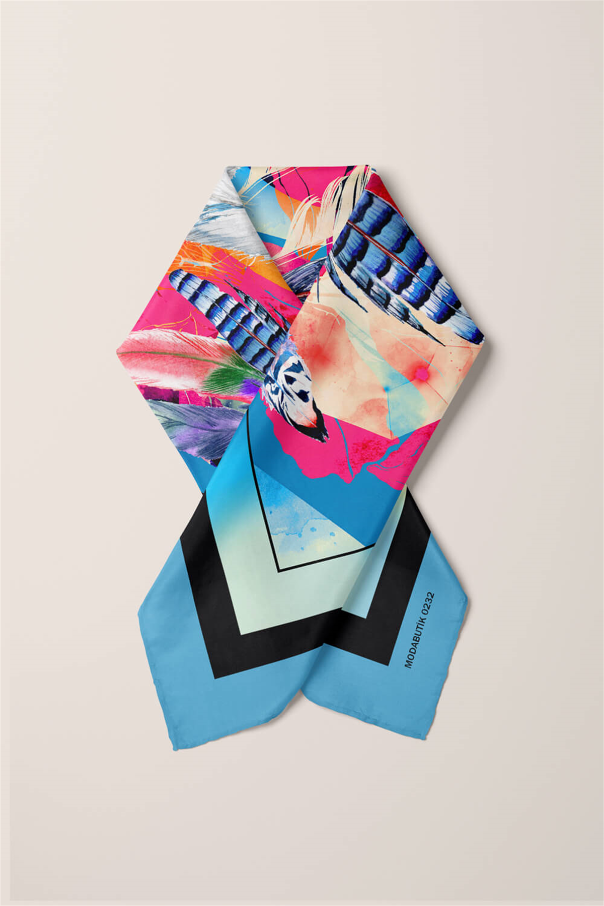 B99 Kadın Garden Desenli Bandana 50x50 Siyah Mavi DG0232-22