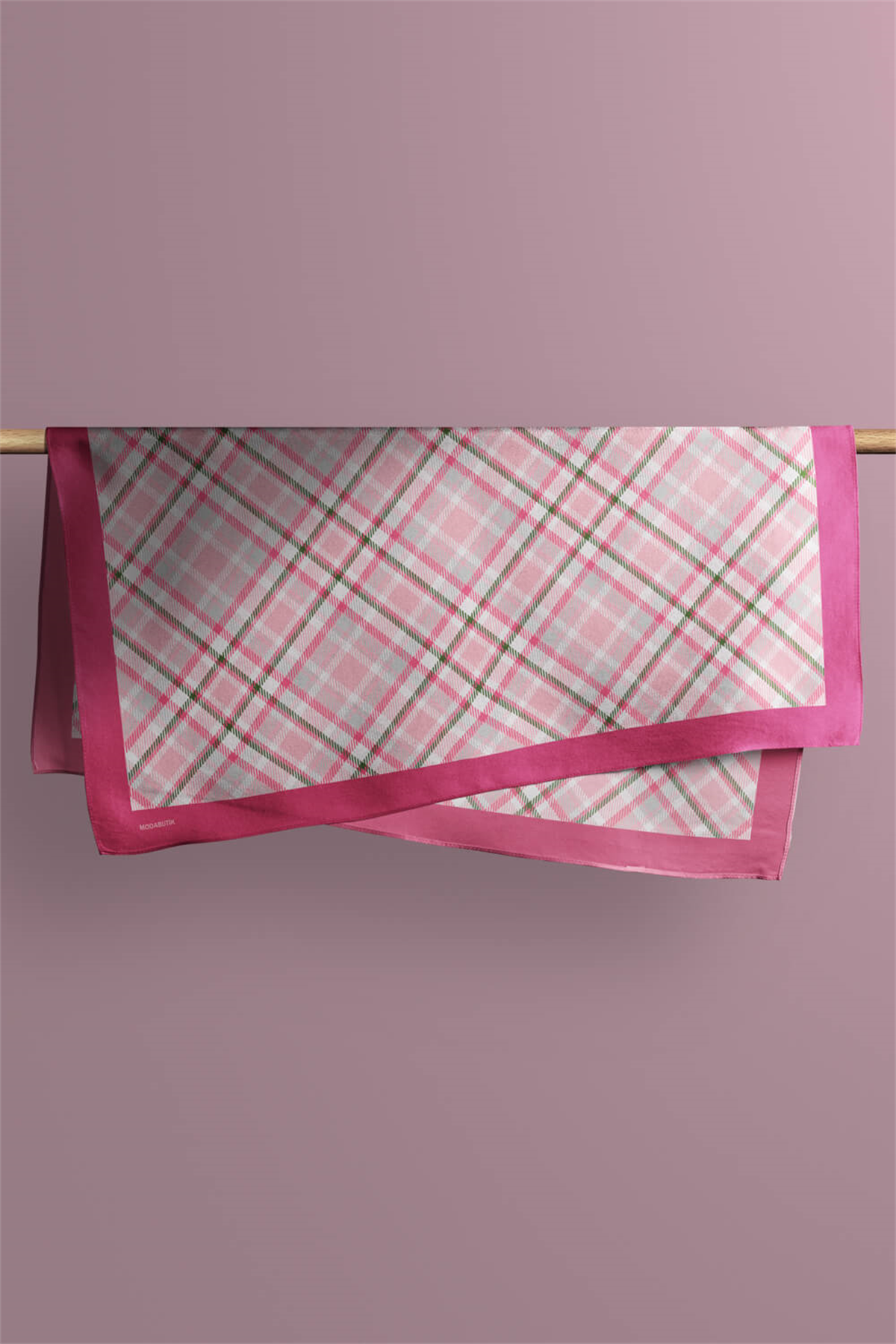 D82 Kadın Ekose  Desenli Bandana 50x50 Pembe DG0201-22