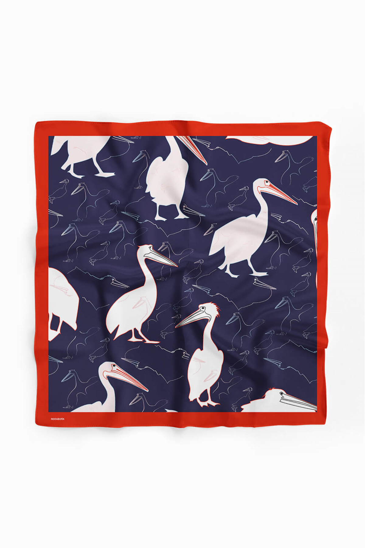 D45 Kadın Kuş Desenli Bandana 50x50 Beyaz Mavi DG0280-22