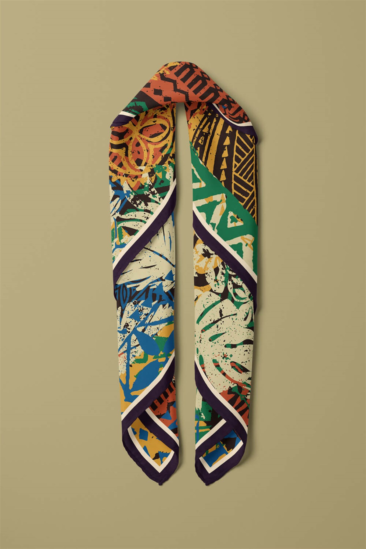 Vissona Yaprak Desenli İpek Bandana