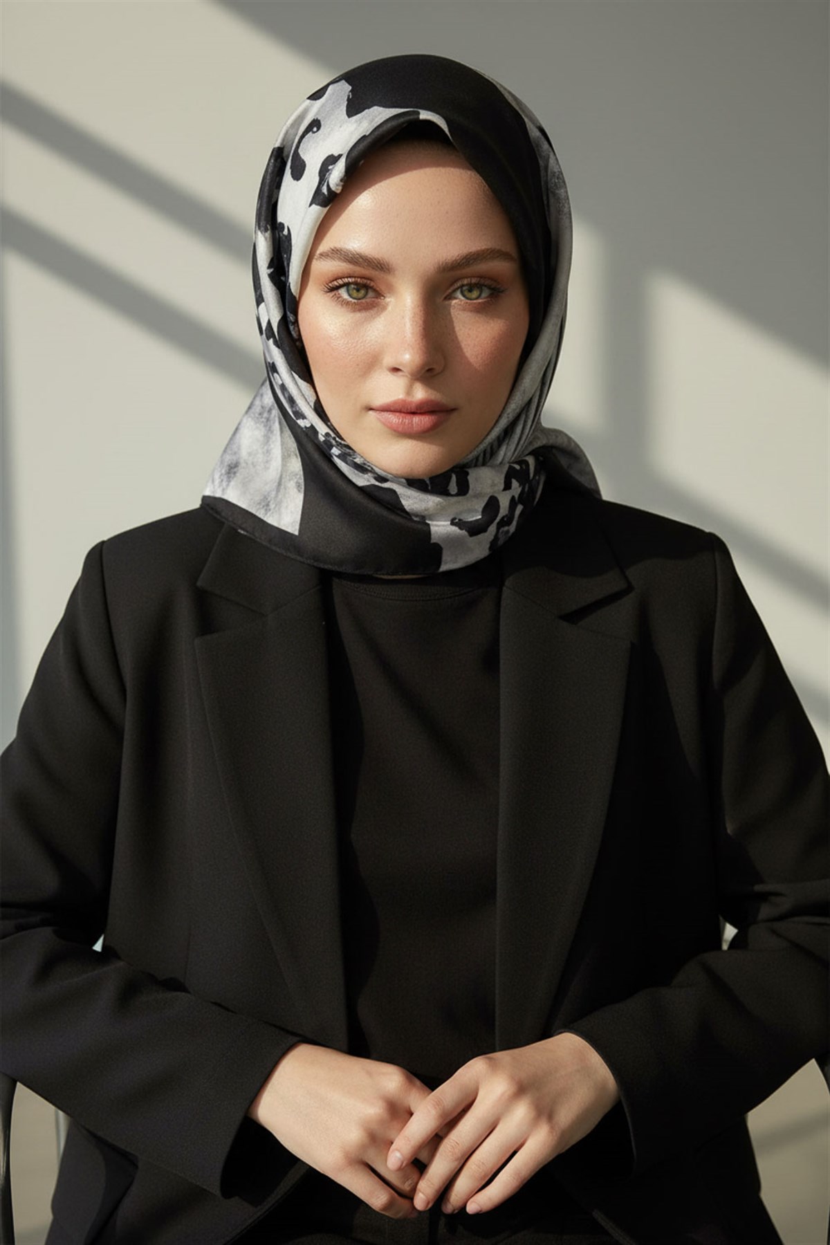 %100 Twill İpek Leopar Ve Geometrik Desenli Gri Renkli 90x90 Eşarp Dikim Şekli : El Dikişi