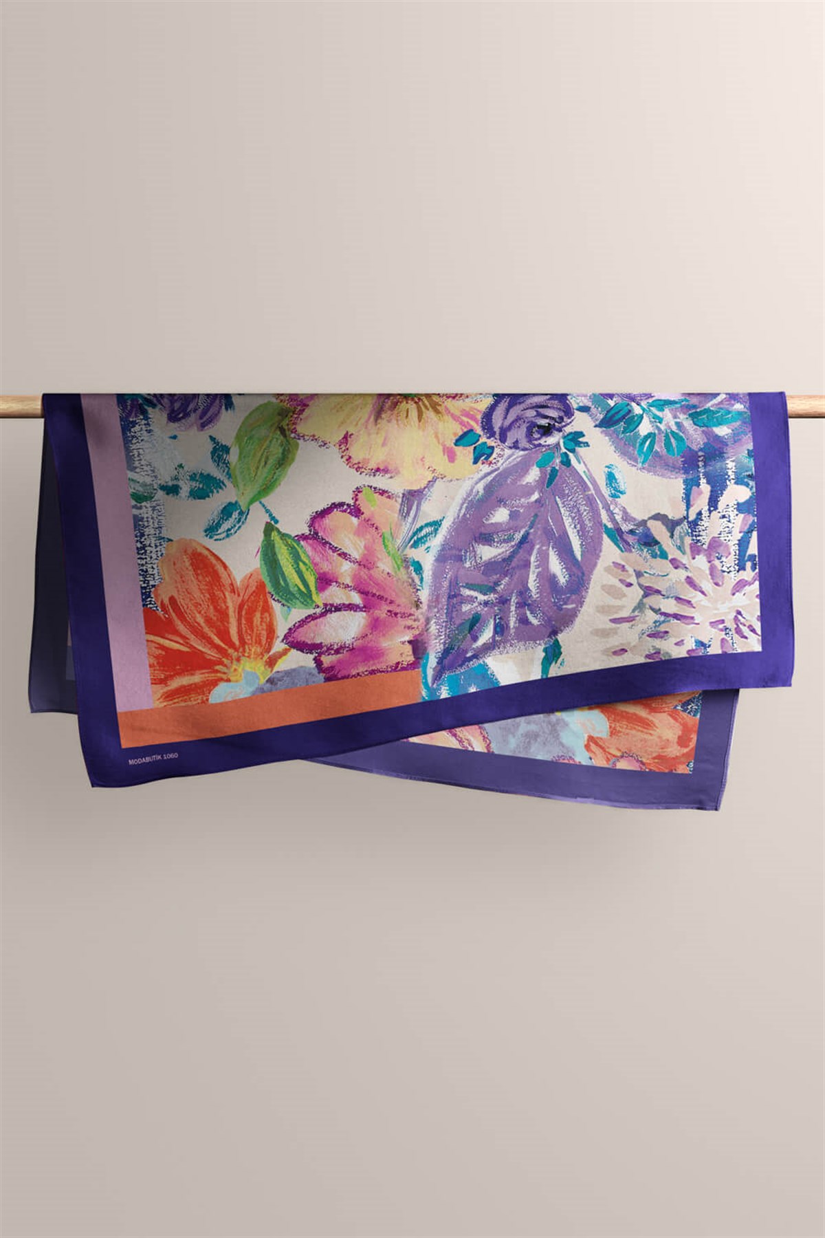 Violla Kadın Lila Turuncu Blatt Desenli 50x50 Bandana