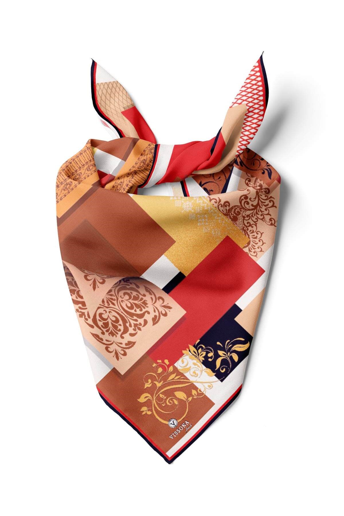 %100 İpek Kadın Desenli Bandana 80x80