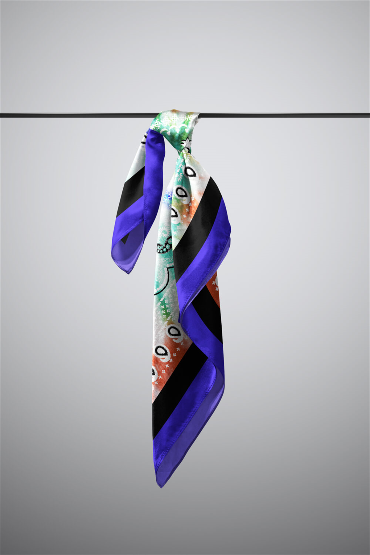 D11 Kadın Turkuaz Etnik Desenli 50x50 Bandana DG01573-22