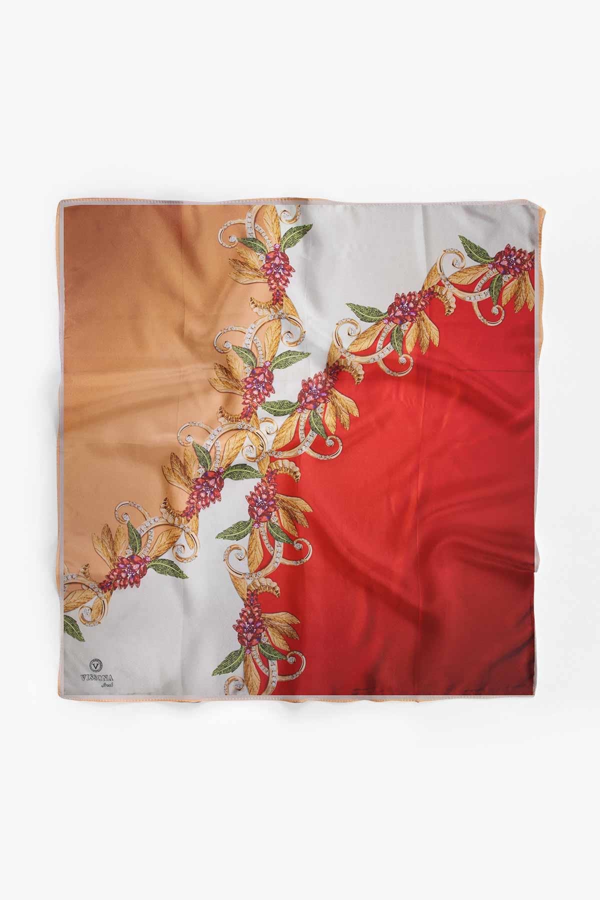 %100 İpek Kadın Desenli Bandana 80x80