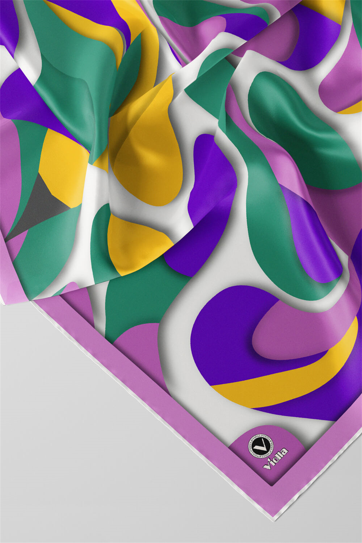 Twill Soyut Geometrik Desenli Llila - Petrol Yeşili Renkli 90x90 Eşarp (İpek İçermez) Dikim Şekli : El Dikişi