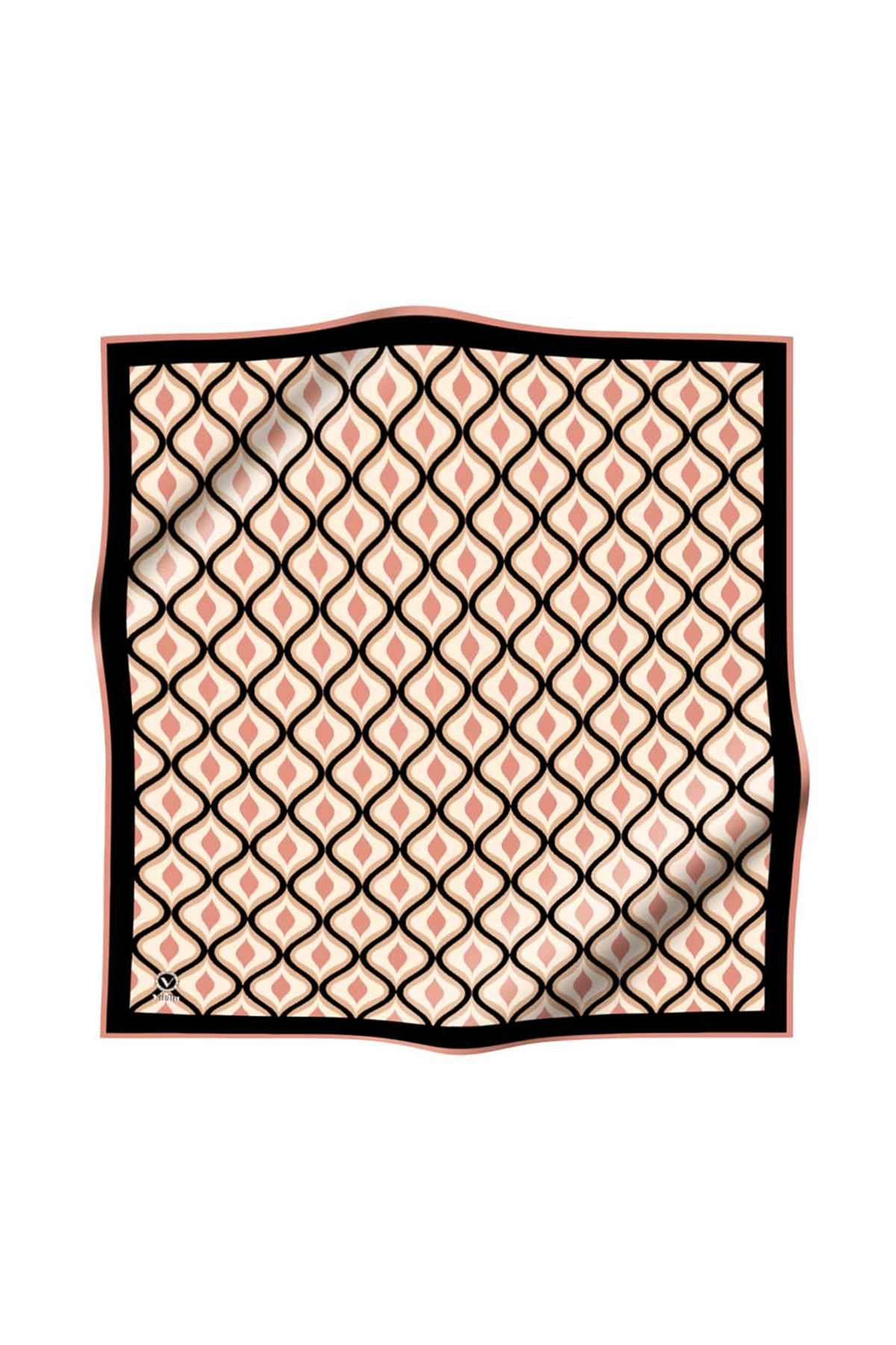 Twill Geometrik Daire Desenli Somon Renkli 90x90 Eşarp (İpek İçermez) Dikim Şekli : El Dikişi