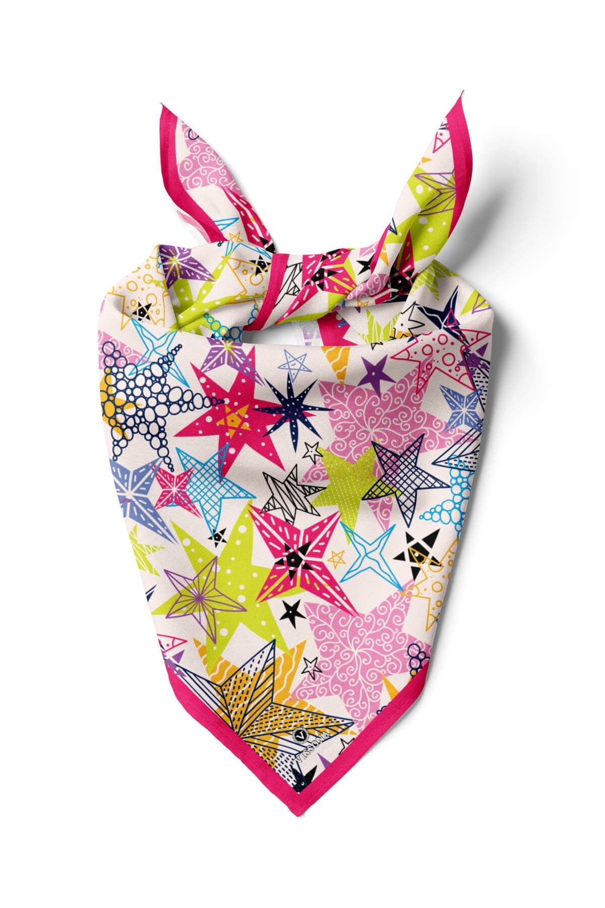 %100 İpek Renkli Yıldız Desenli Kadın Bandana