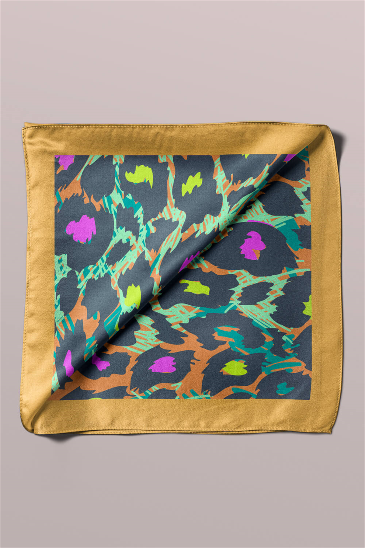 Z93 Kadın Yağlı Boya Desenli Bandana 50x50 Sarı Mavi DG0271-22 Snz