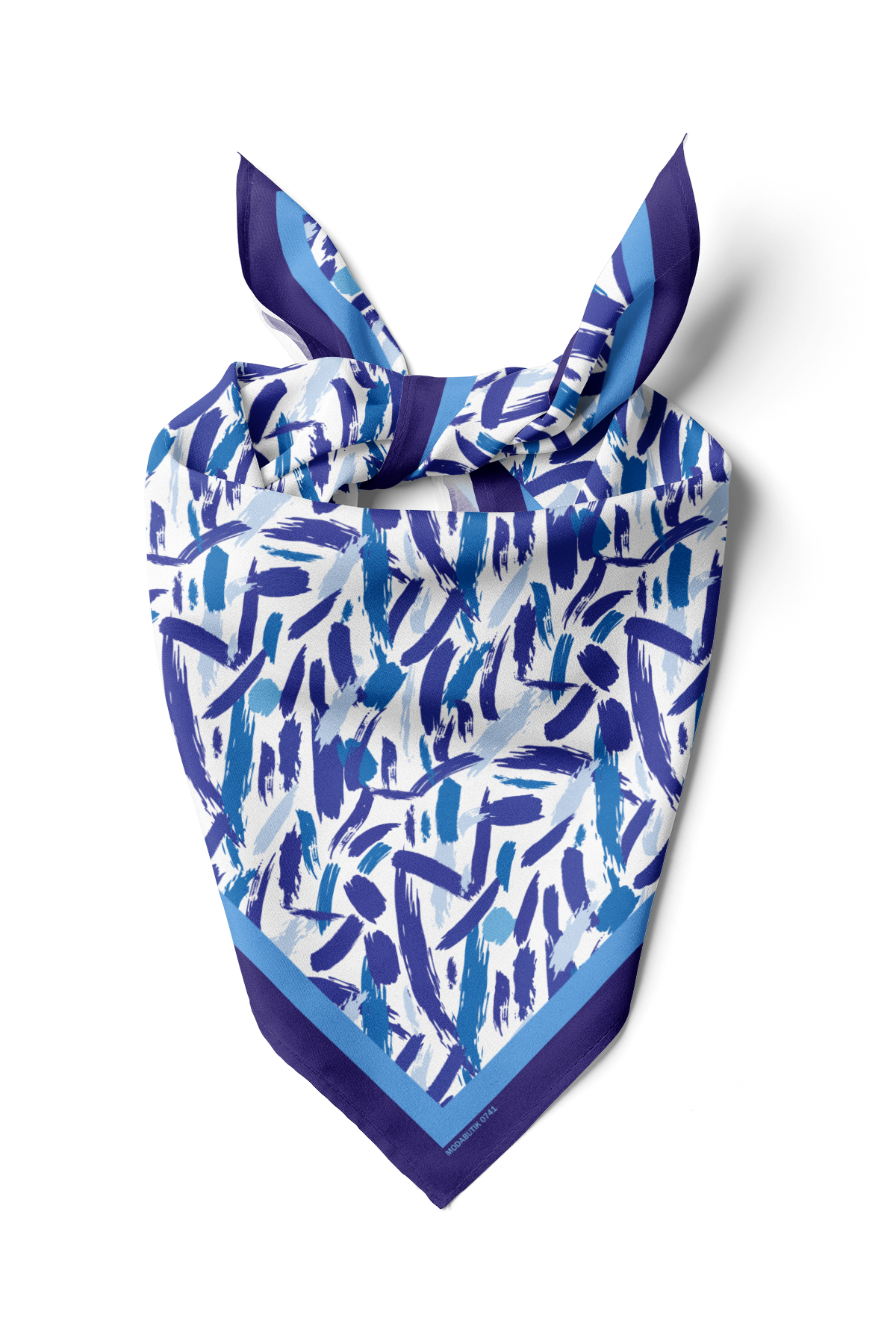 F27 Kadın Mavi Yağlı Boya Desenli 50x50 Bandana HYL DG0741-22