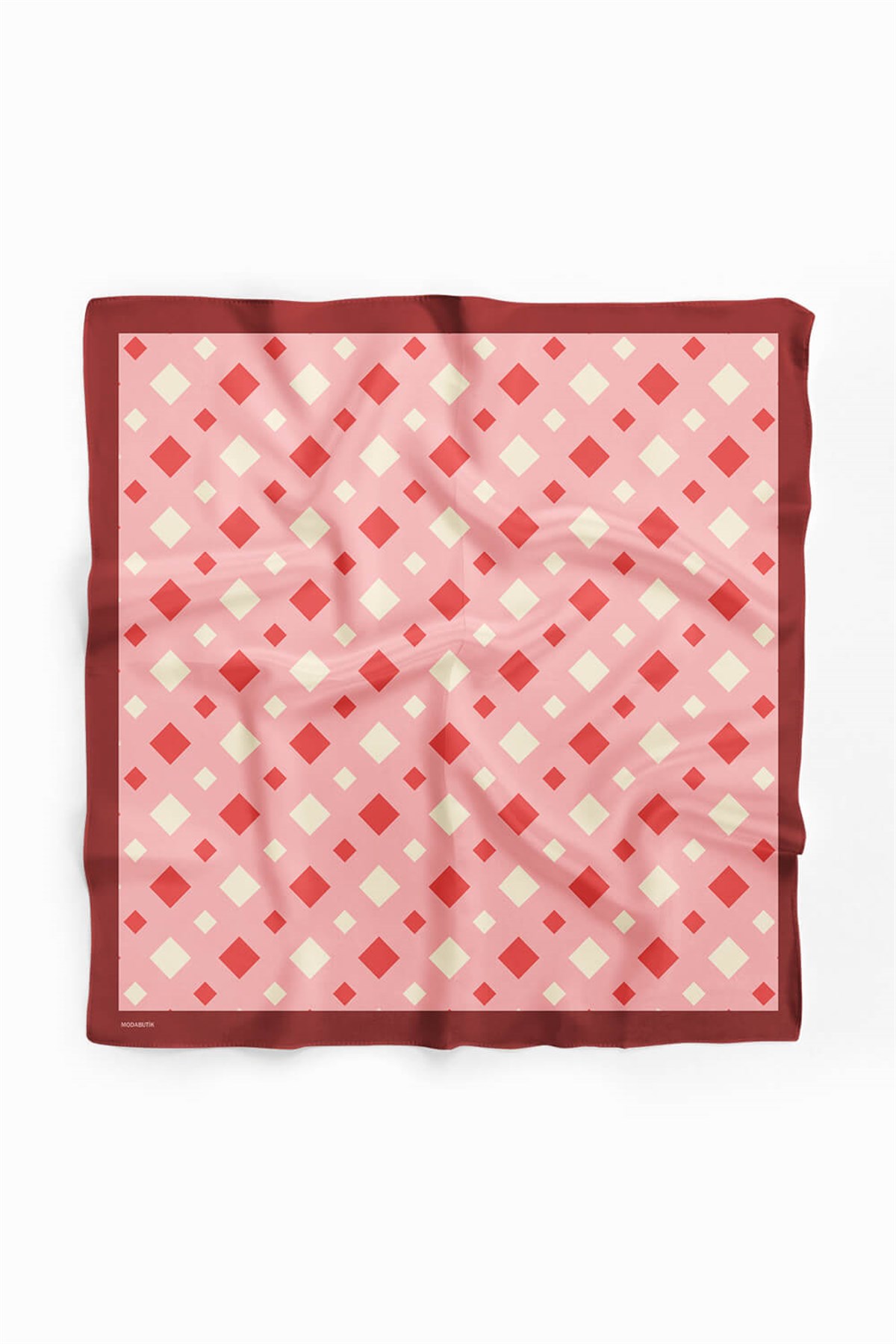 Violla D44 Kadın Kareli Desenli Bandana 50x50 Kırmızı DG0281-22
