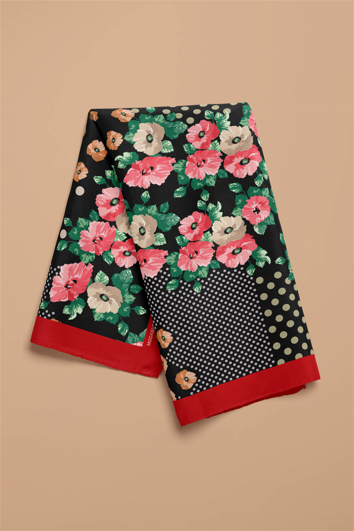 D107 Kadın Patchwork Desenli Bandana 50x50 Yeşil Pembe