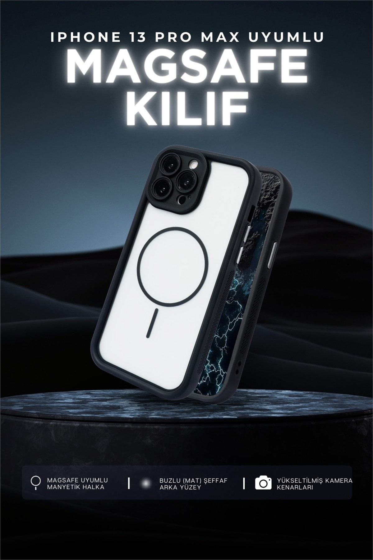 iPhone 13 Pro Max Kılıf – Kamera Korumalı – MagSafe Uyumlu – Siyah Renk – Mat Silikon Telefon Kılıfı