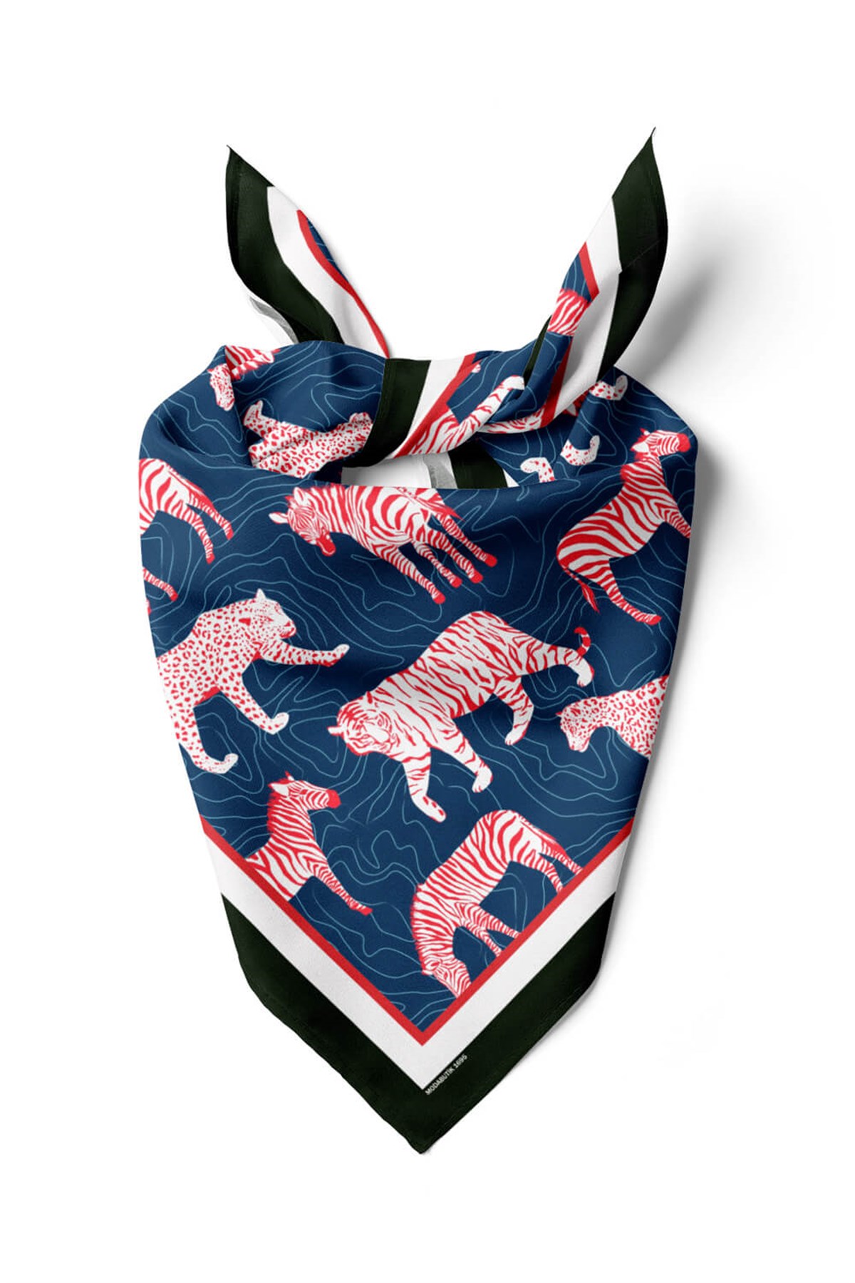 Violla H50 Kadın Mavi Kırmızı Animal Desenli 50x50 Bandana HYL DG01695-22