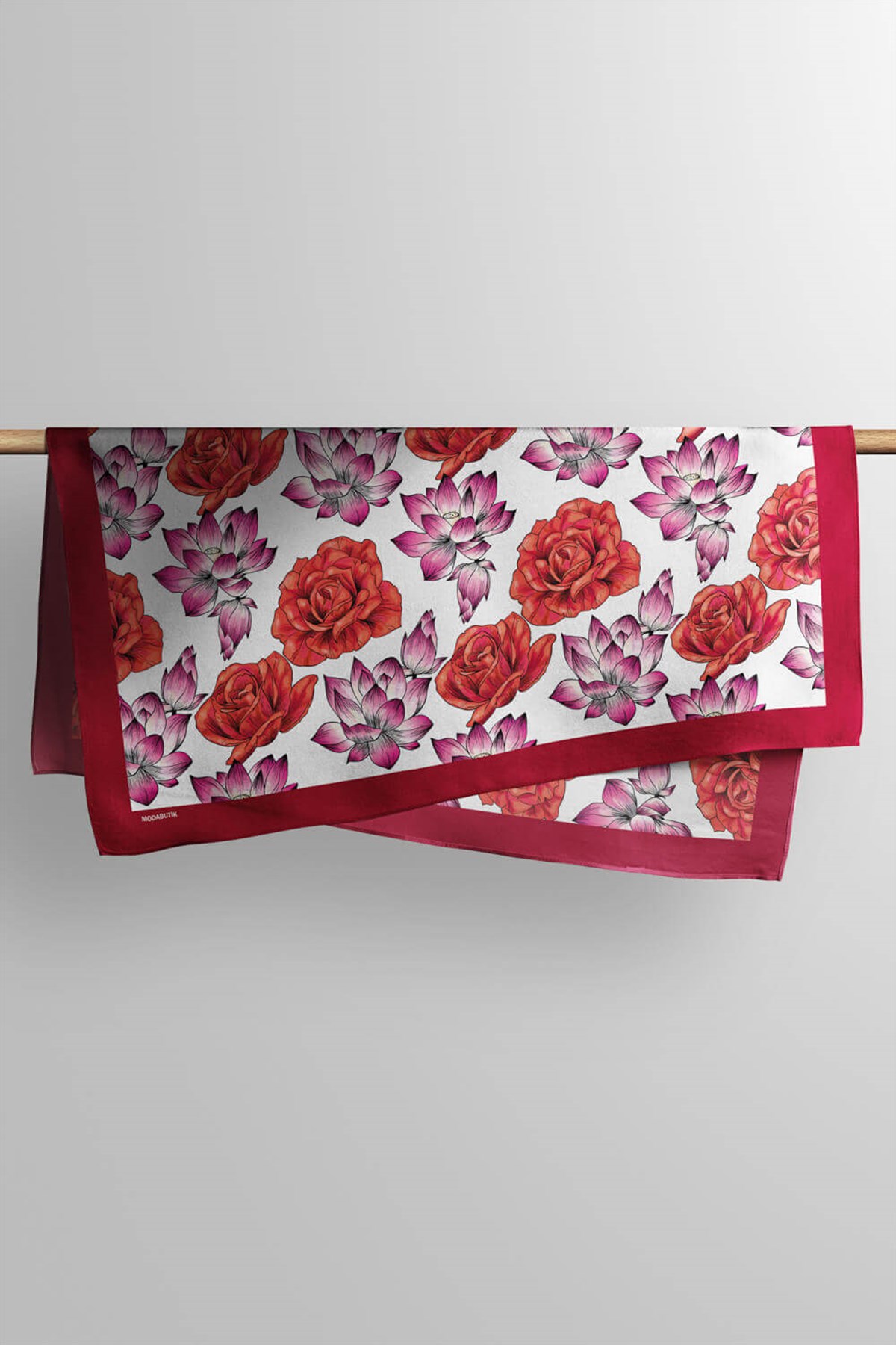 Violla Y57 Kadın Çiçek Desenli Bandana 50x50 Kırmızı DG0139-2