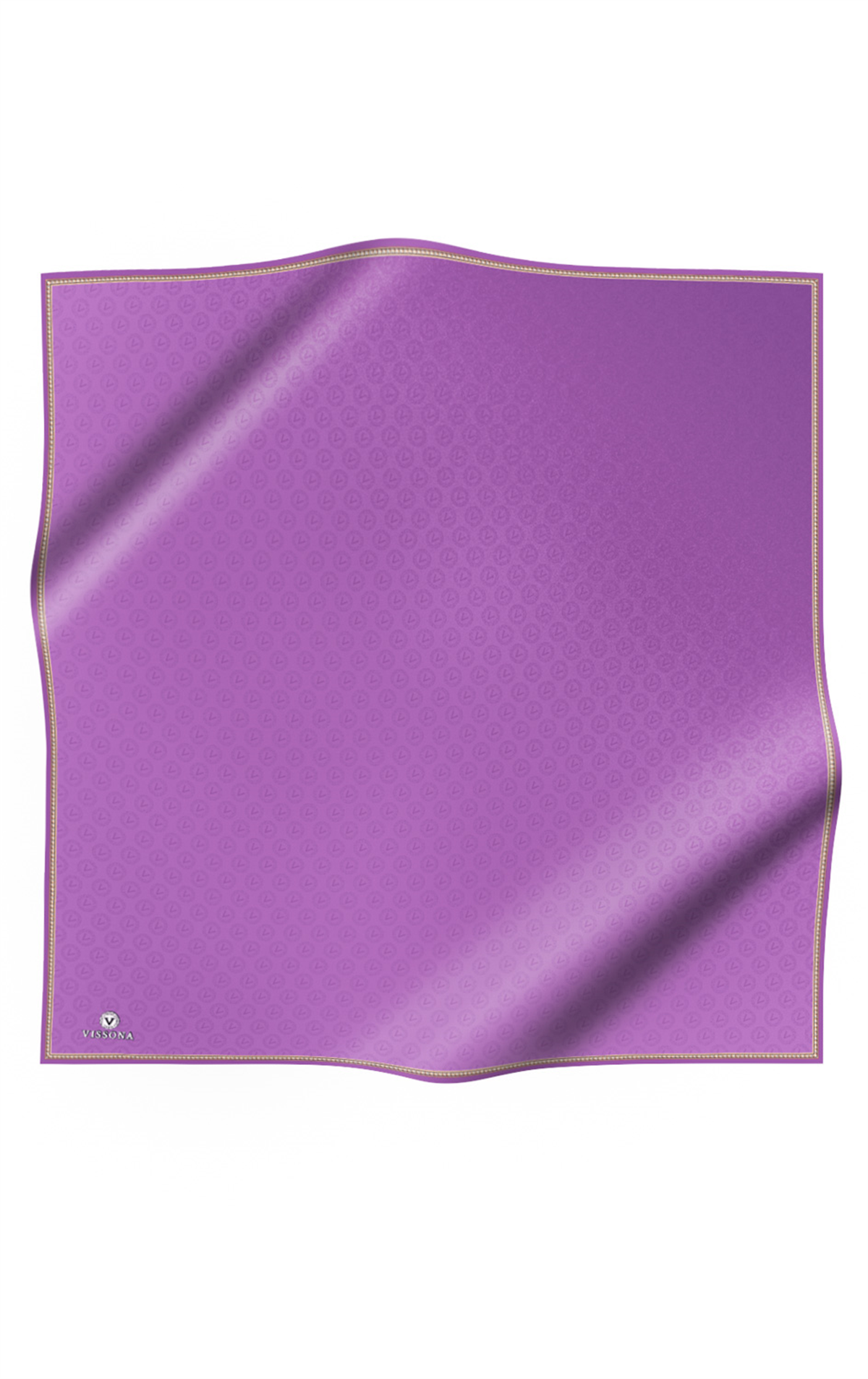 %100 Twill İpek Monogram Desenli Mor Renkli 90x90 Eşarp Dikim Şekli : El Dikişi