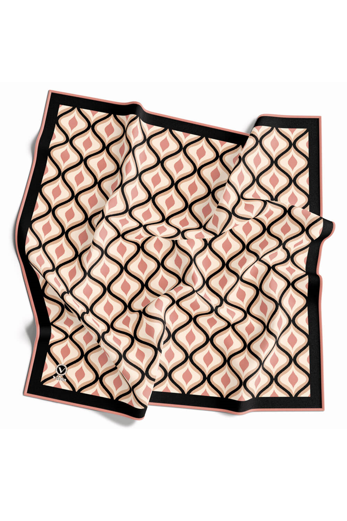 Twill Geometrik Daire Desenli Somon Renkli 90x90 Eşarp (İpek İçermez) Dikim Şekli : El Dikişi
