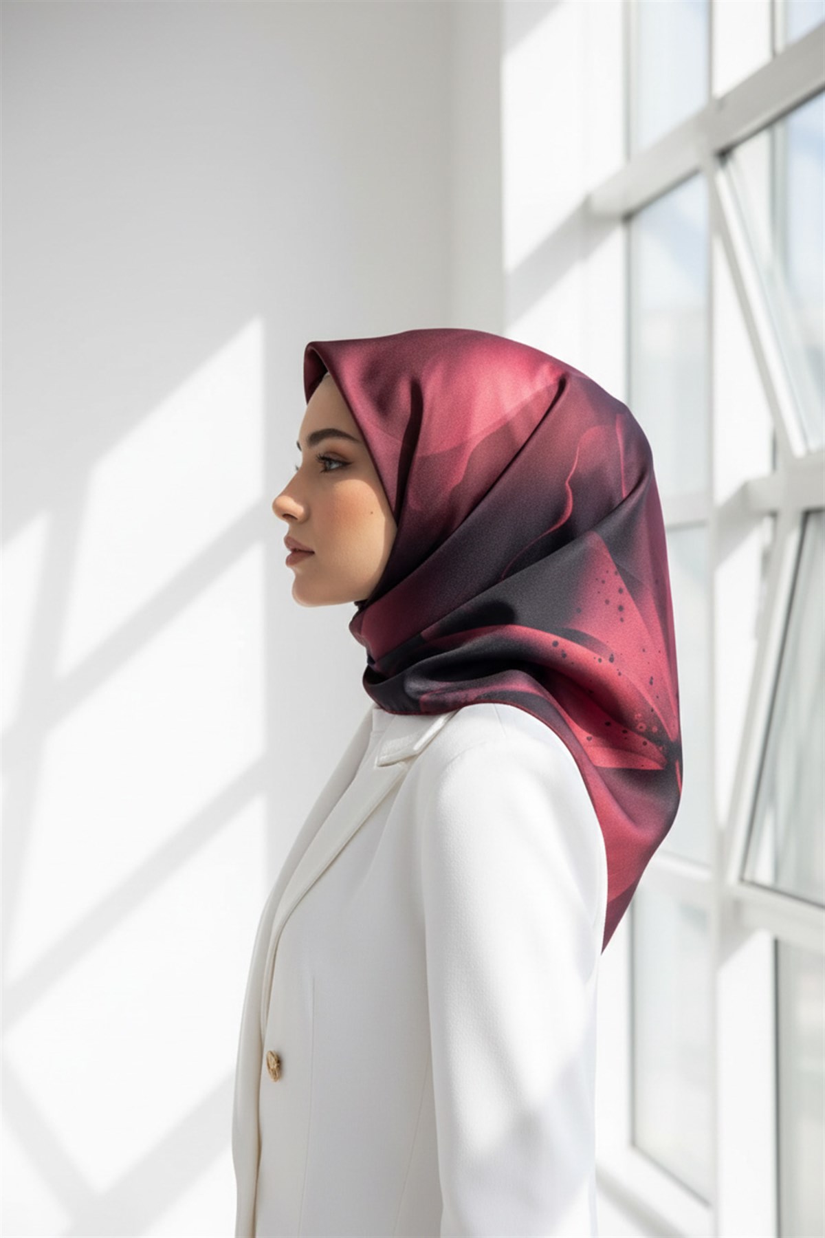 %100 Twill İpek Çiçek Desenli Gül Kurusu Renkli 90x90 Eşarp Dikim Şekli : El Dikişi