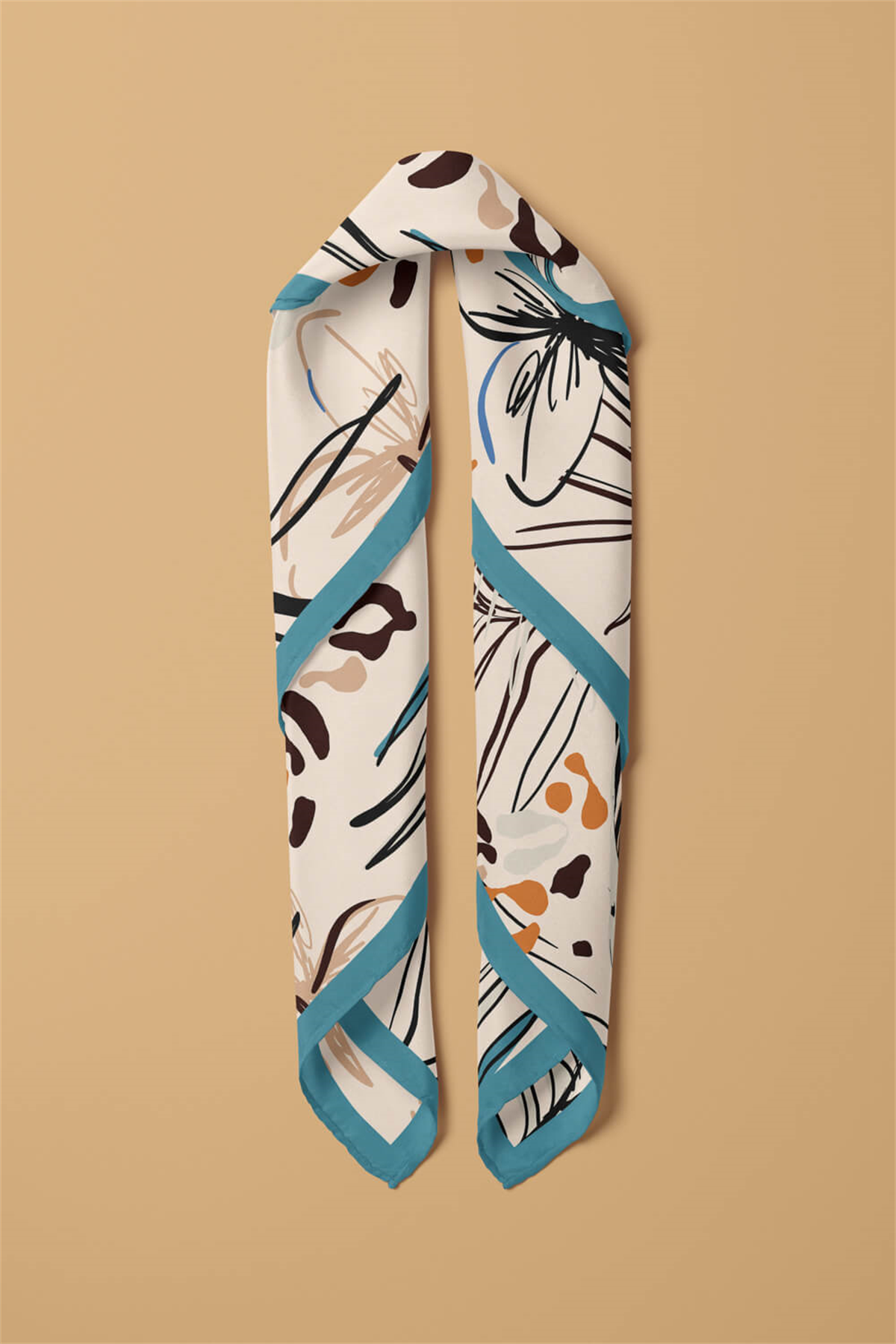 Saten İpek Çiçek Desenli Kadın Bandana