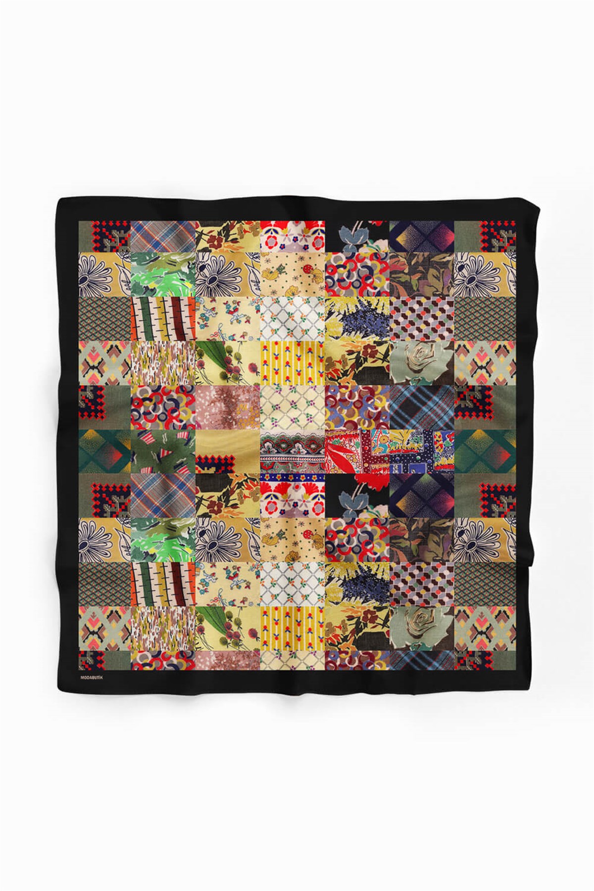 Violla D99 Kadın Patchwork Desenli Bandana 50x50 Yeşil Sarı DG0259-22