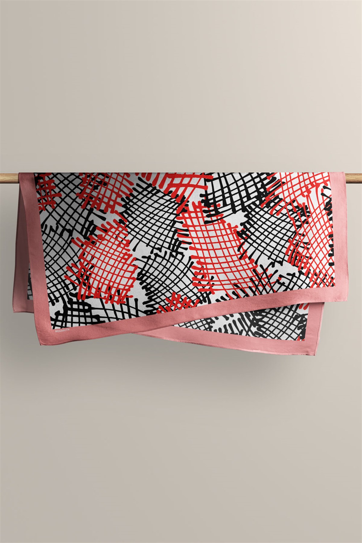 Violla Y58 Kadın Kare Desenli Bandana 50x50 Siyah Kırmızı DG0129-22