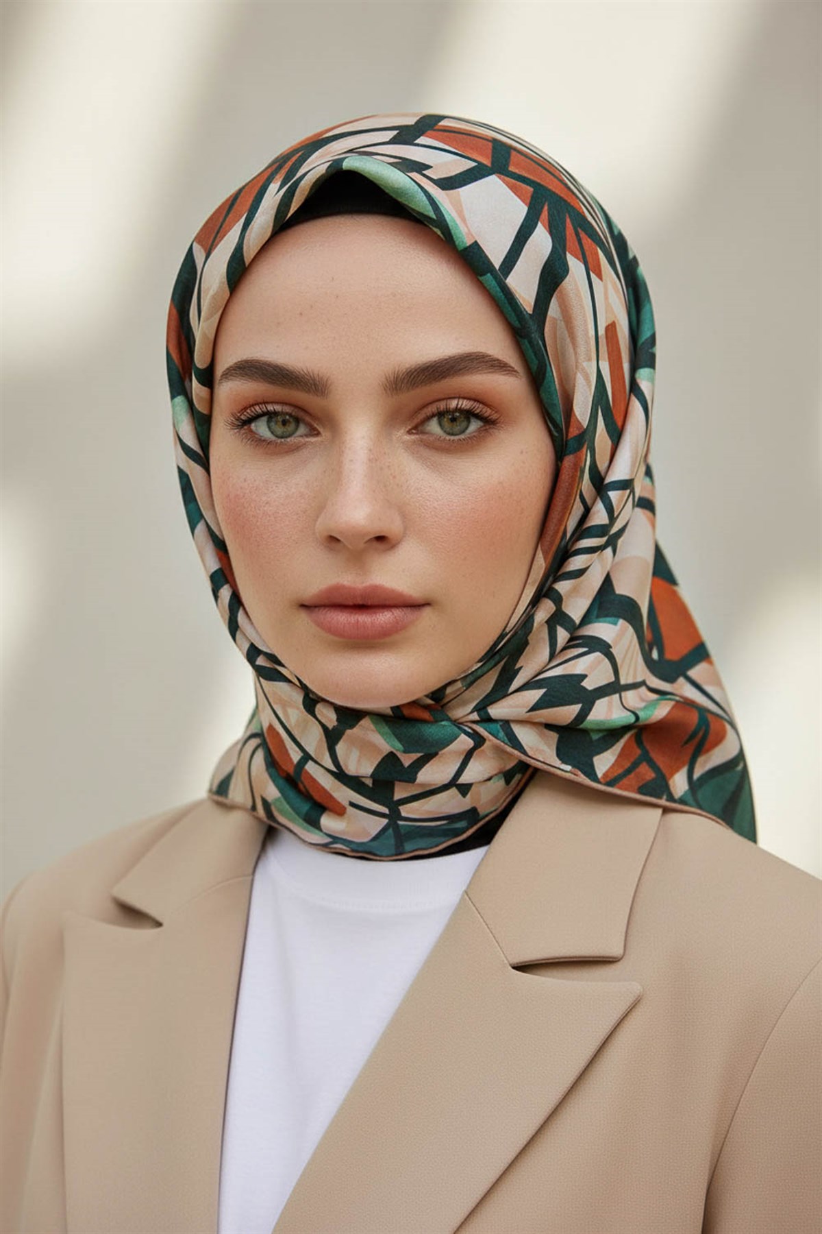 %100 Twill Renkli Petek Desenli Hardal - Petrol Yeşili Renkli 90x90 Eşarp Dikim Şekli: El Dikişii