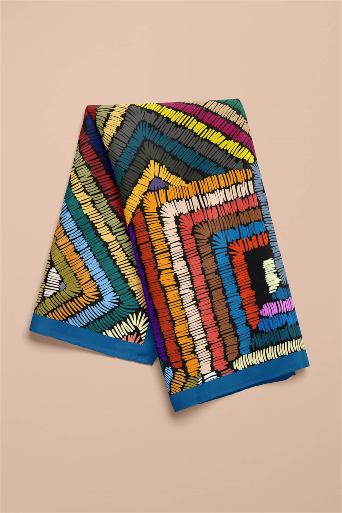 Violla D69 Kadın Geometrik Desenli Bandana 50x50 Mavi Yeşil DG0412-22