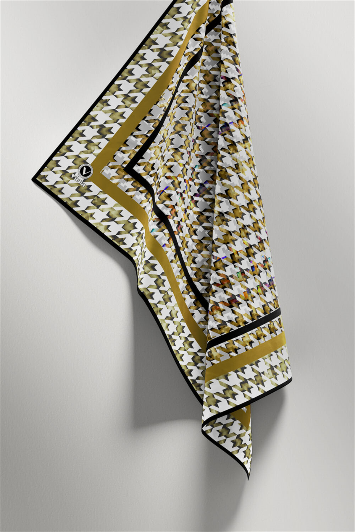 Twill Kazayağı Desenli Hardal Renkli 90x90 Eşarp (İpek İçermez) Kenar Dikiş Şekli El Dikişli