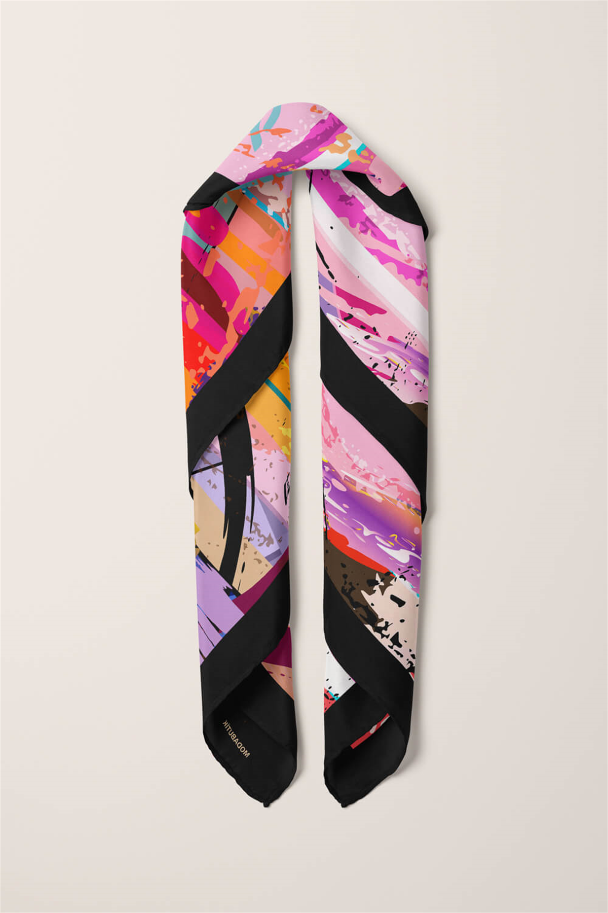 Z18 Kadın Yağlı Boya Desenli Bandana 50x50 Mavi DG0269-22 Snz