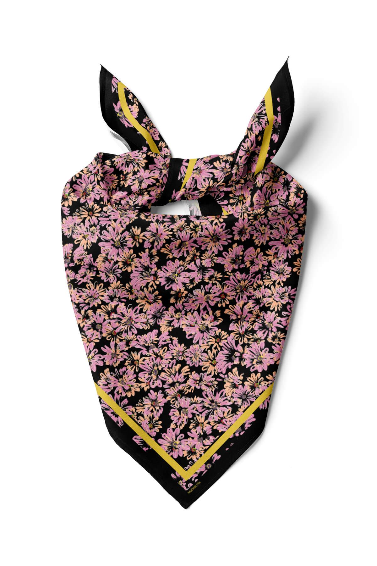 G27 Kadın Pembe Çiçek Desenli 50x50 Bandana HYL DG01392-22