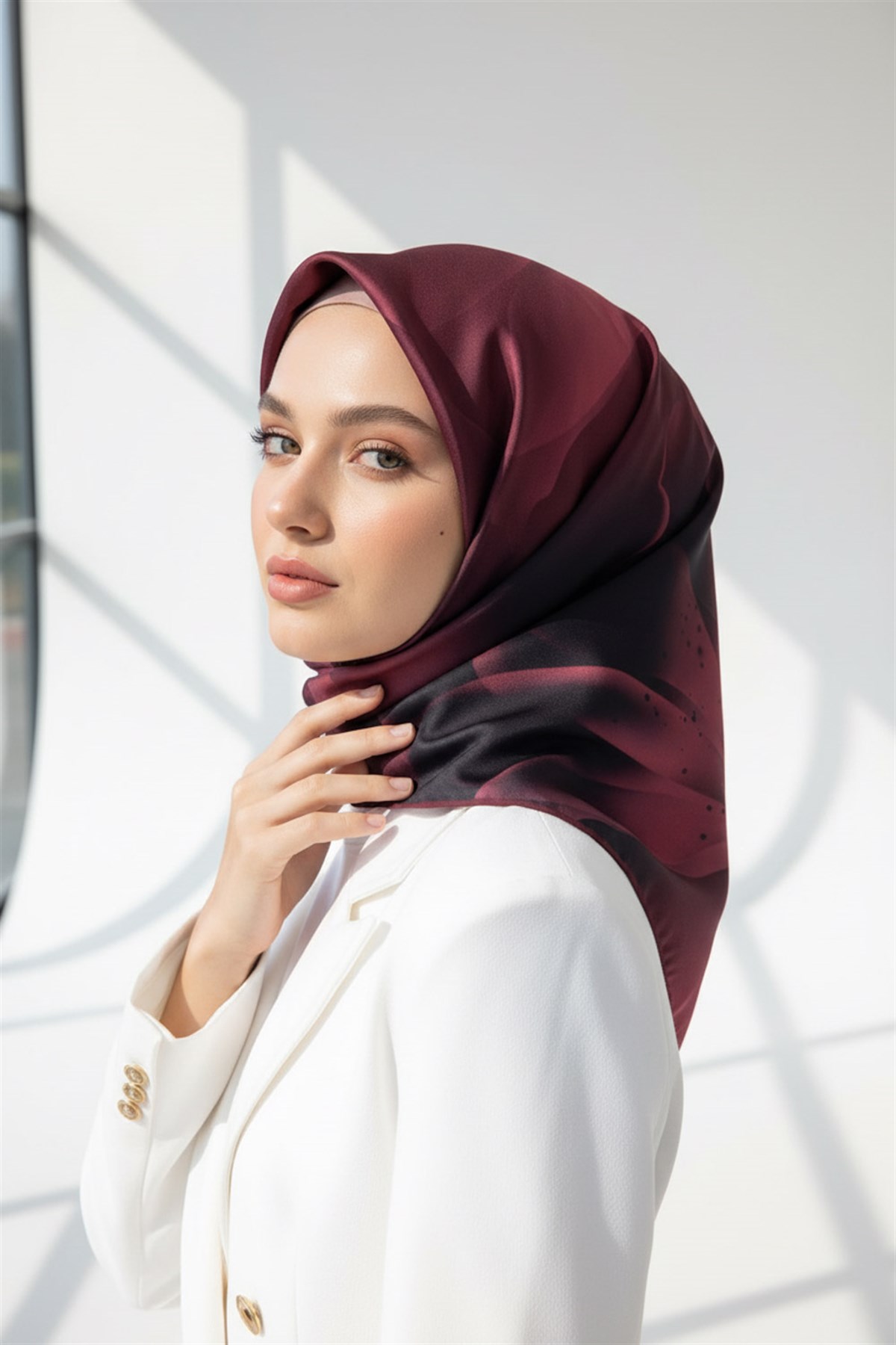 %100 Twill İpek Çiçek Desenli Gül Kurusu Renkli 90x90 Eşarp Dikim Şekli : El Dikişi