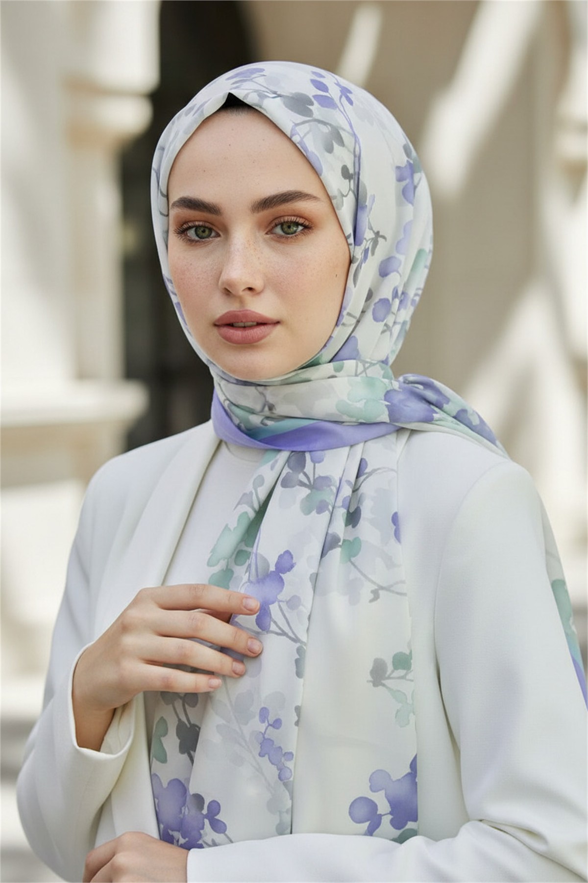 KREP ÇİÇEK DESENLİ BEBE MAVİSİ RENKLİ 75X195 KIRIŞMAZ ŞAL