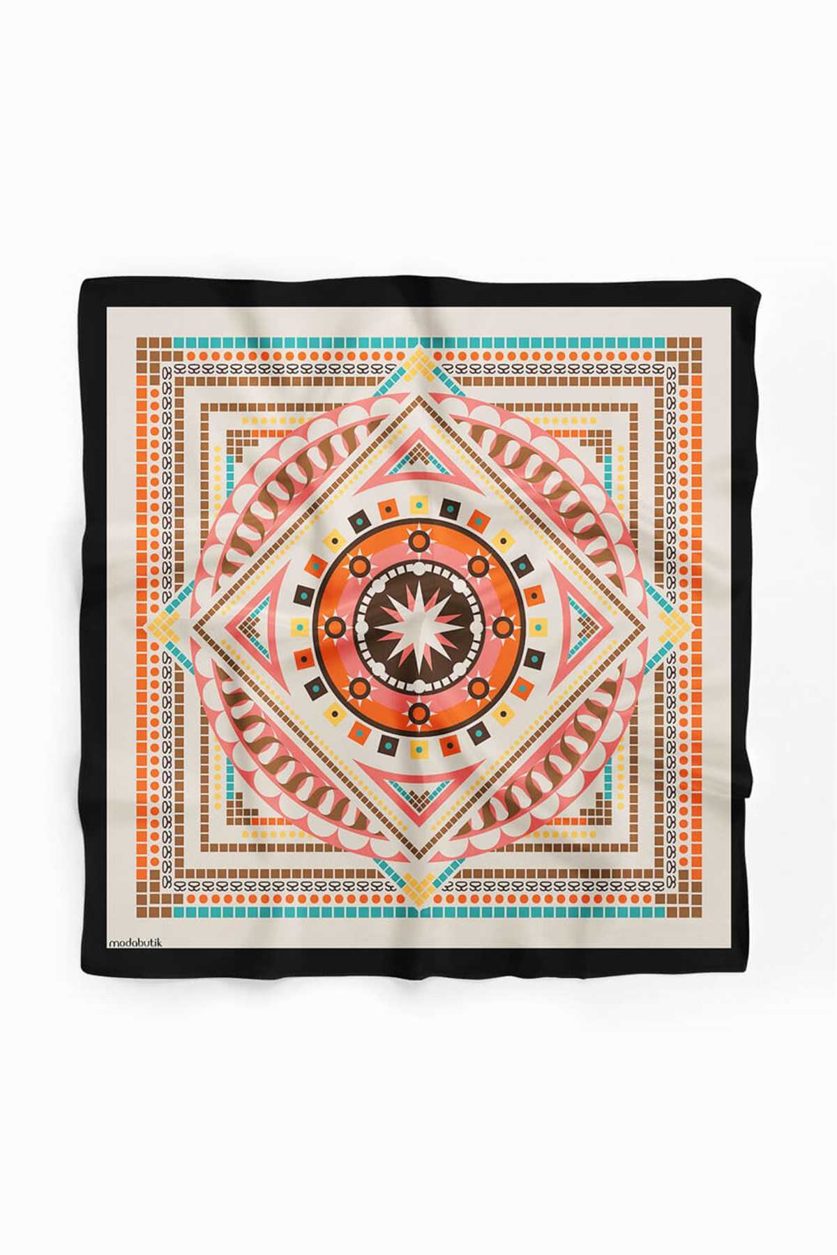 G32 Kadın Pembe Turuncu Siyon Desenli 50x50 Bandana