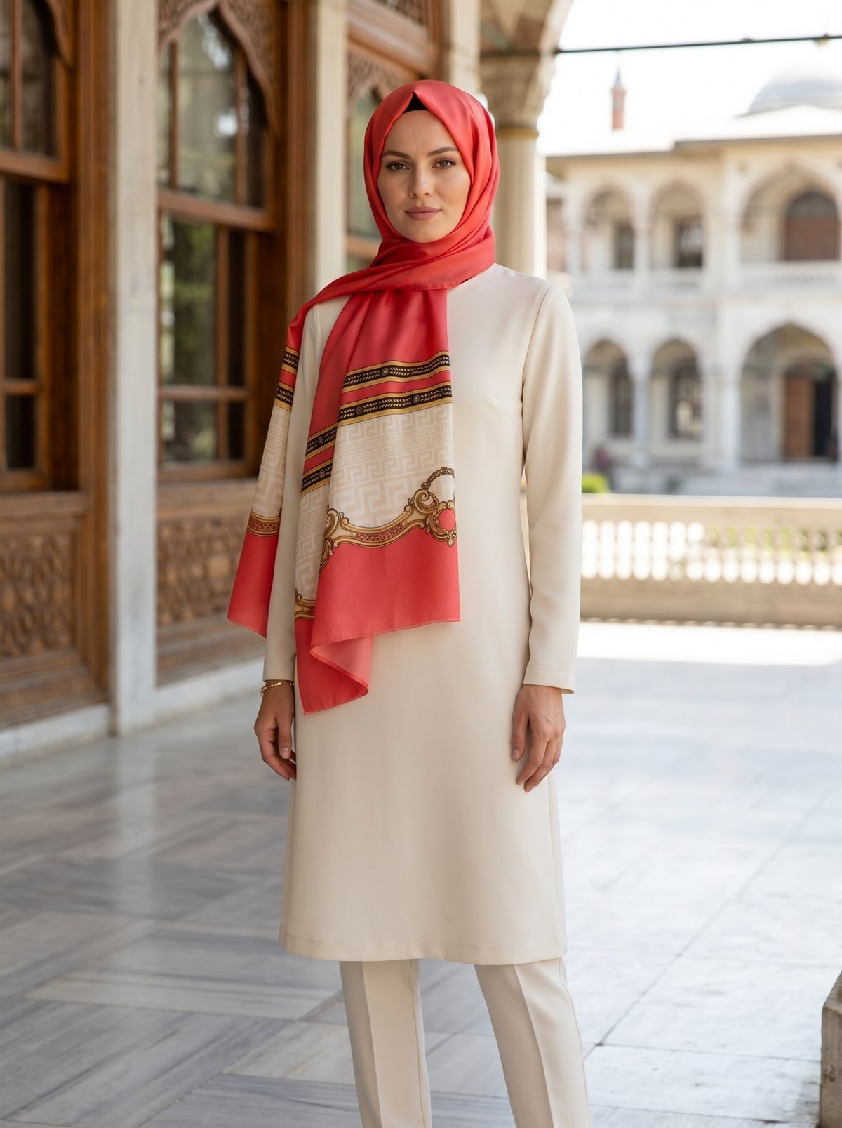 %100 Saf İpek Şal İnce Saten Vual Dokuma Barok Desenli 90x210 Şal