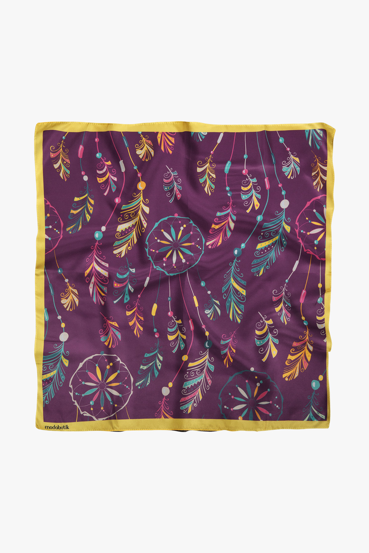 B97 Kadın Yaprak Desenli Bandana 50x50 Yeşil DG0332-22 Snz