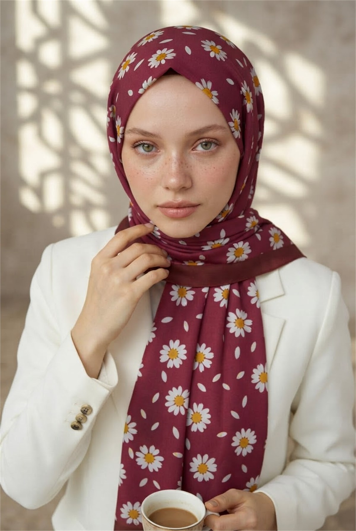 KREP PAPATYA DESENLİ MÜRDÜM RENKLİ 75X195 KIRIŞMAZ ŞAL