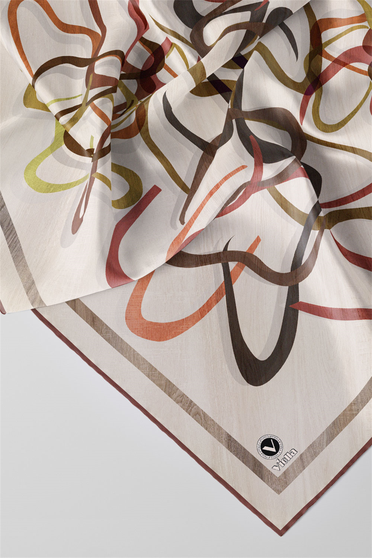 Twill Çizgili Geometrik Desenli Bakır Renkli 90x90 Eşarp (İpek İçermez) Kenar Dikiş Şekli El Dikişli