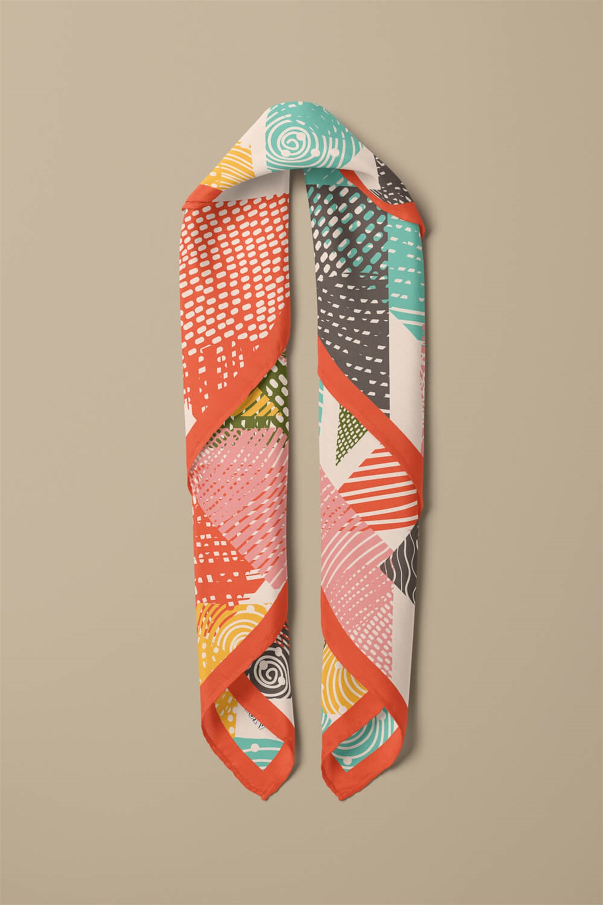 %100 İpek Geometrik Desenli Kadın Bandana