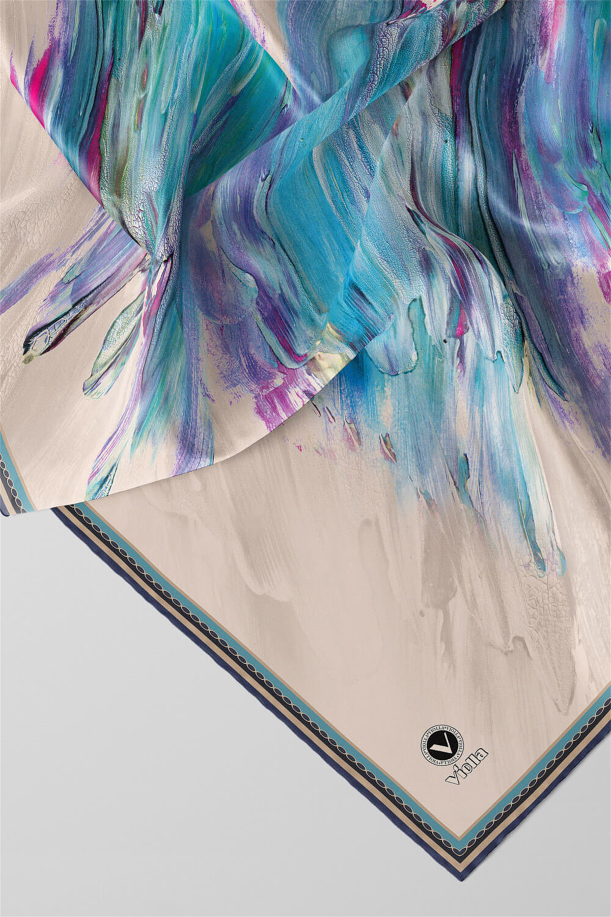 Twill Fırça Darbesi Desenli Bebe Mavisi Renkli 90x90 Eşarp (İpek İçermez) Dikim Şekli : El Dikişi