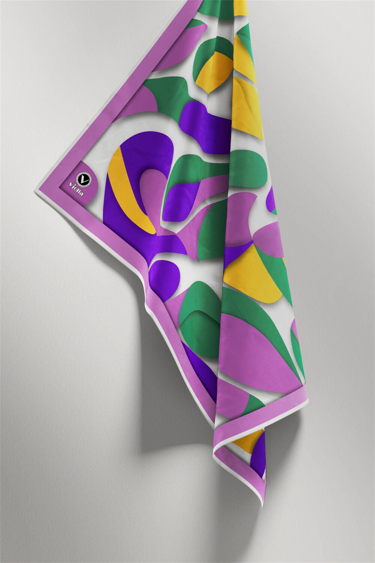 Twill Soyut Geometrik Desenli Llila - Petrol Yeşili Renkli 90x90 Eşarp (İpek İçermez) Dikim Şekli : El Dikişi