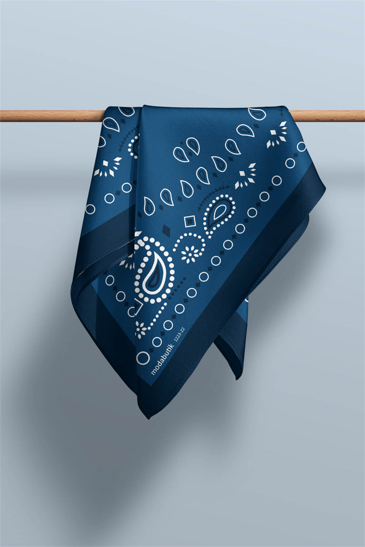 Kadın Mavi Etnik Desenli 50x50 Bandana HYL DG01223-22