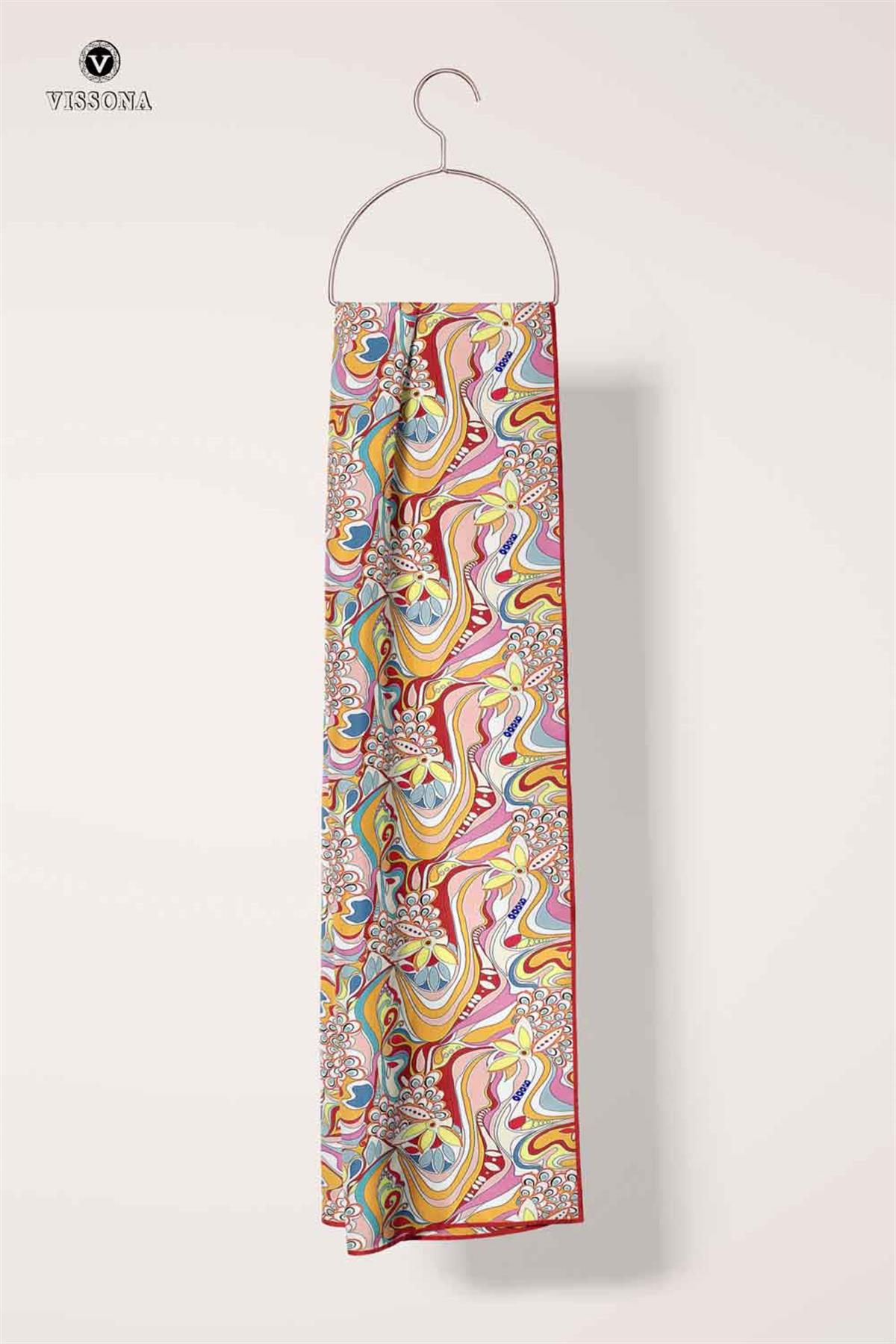 Vissona Geometrik Desenli İpek Fular