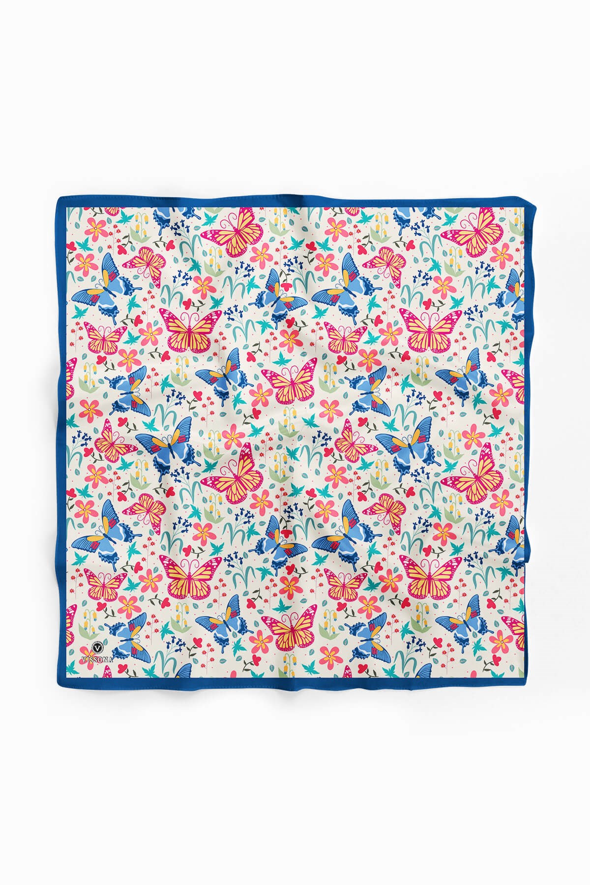 %100 İpek Kelebek Desenli Kadın Bandana