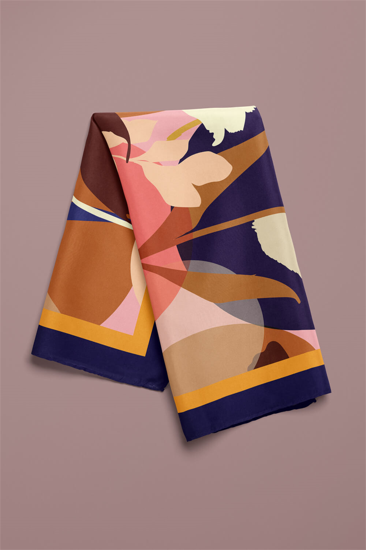 Z23 Kadın Kahverengi Krem Lale Desenli 50x50 Bandana - DG0887