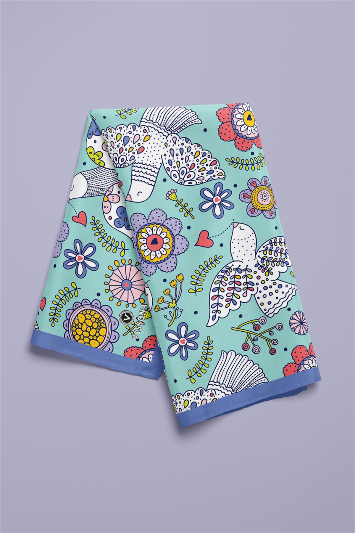 %100 İpek Kuş Desenli Kadın Bandana