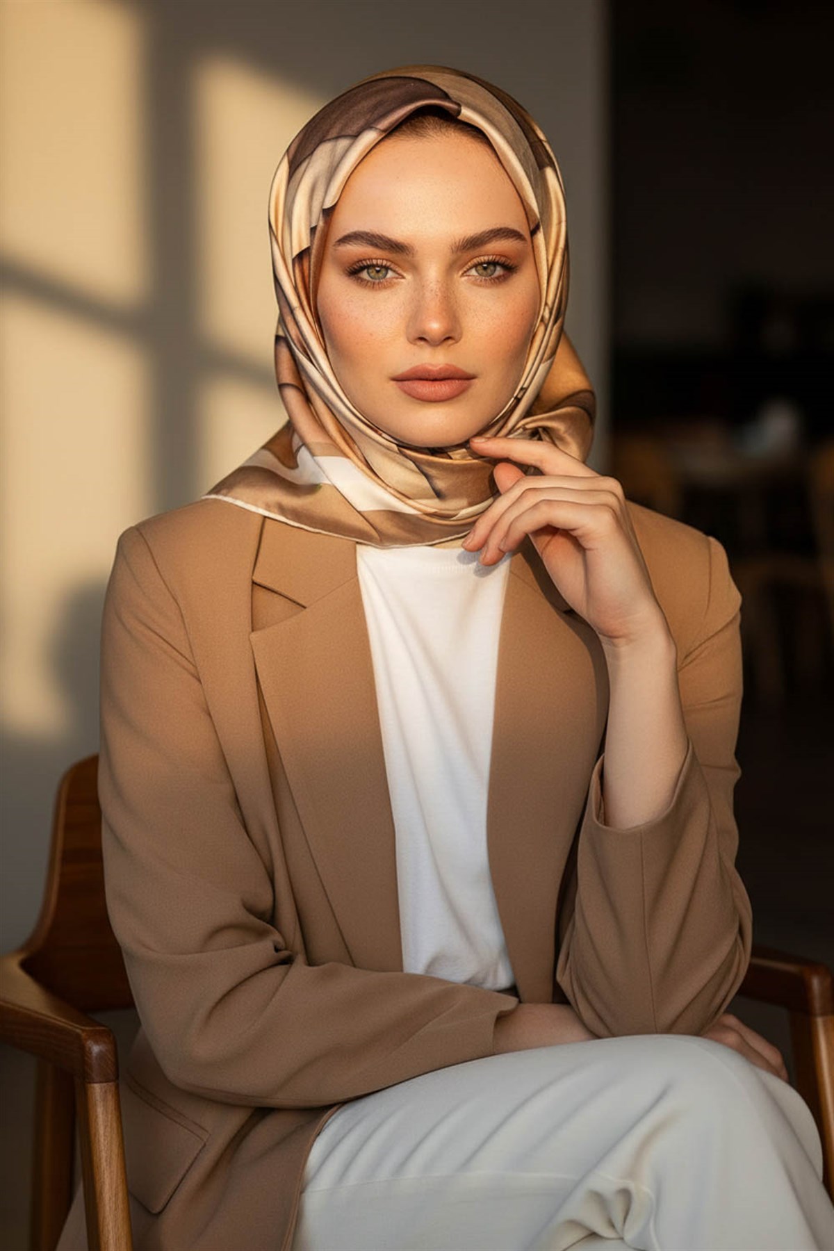 % 57 İPEK % 43 VİSKON Twill Geometrik Bulut  Desenli  Bej Vizon  Renkli 90x90 Eşarp Dikim Şekli: El Dikişi