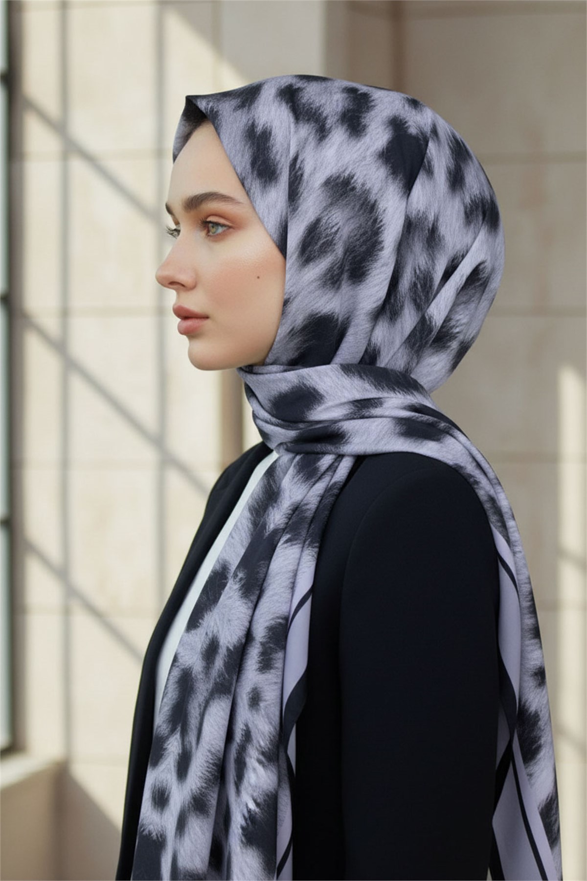 KREP LEOPAR DESENLİ SİYAH RENKLİ 75X195 KIRIŞMAZ ŞAL