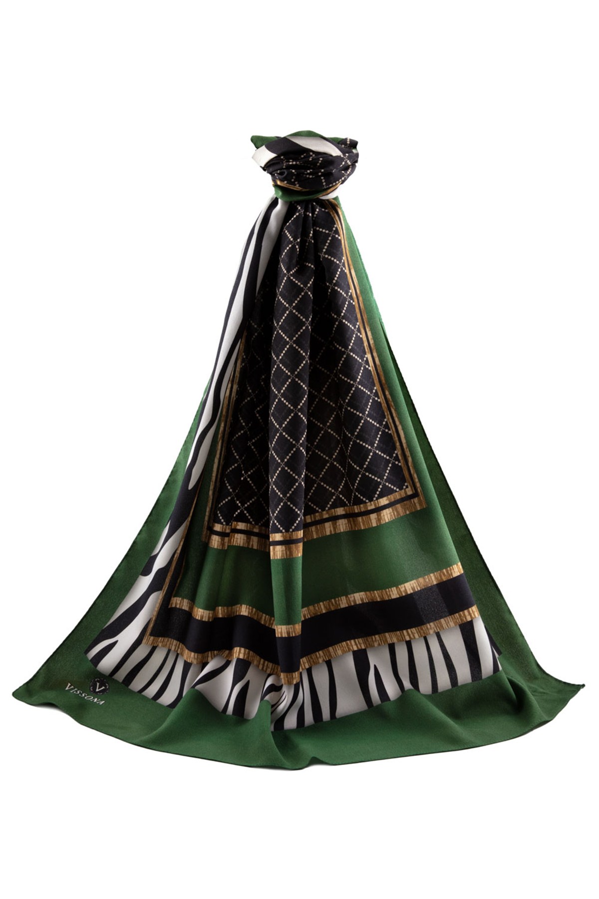 KREP ZEBRALI BAKLAVA DESENLİ ZÜMRÜT YEŞİLİ RENKLİ 75X195 KIRIŞMAZ ŞAL