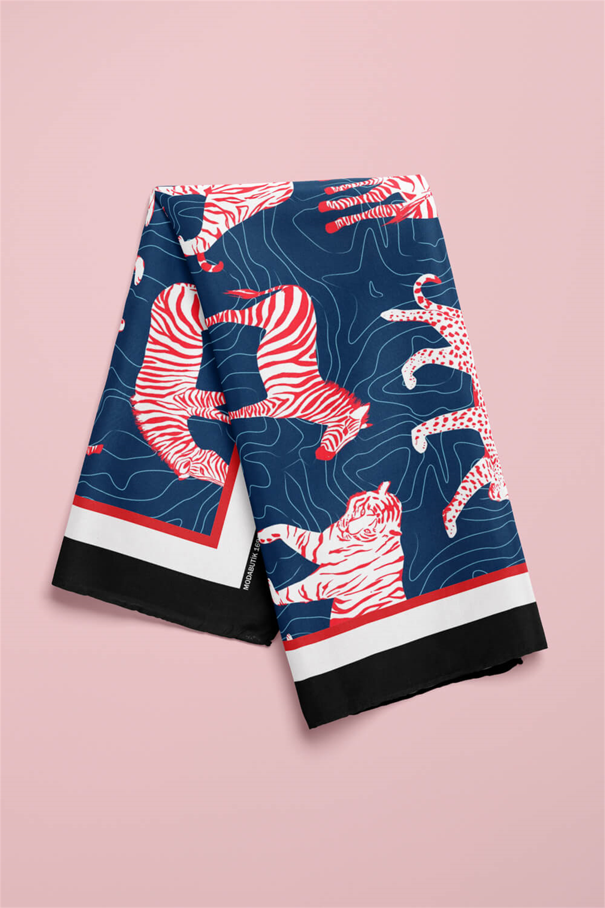 H50 Kadın Mavi Kırmızı Animal Desenli 50x50 Bandana HYL DG01695-22