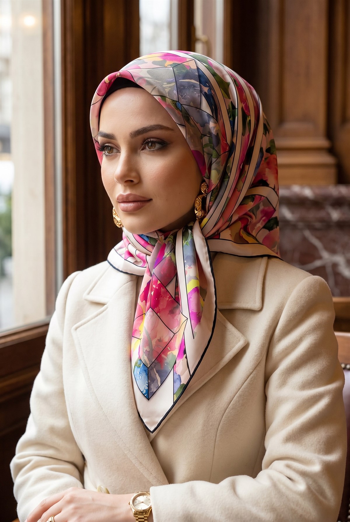 %100 Twill İpek Bahar Çiçekleri Desenli Mürdüm - Bebe Mavisi Renkli 90x90 Eşarp Kenar Dikiş Şekli El Dikişli